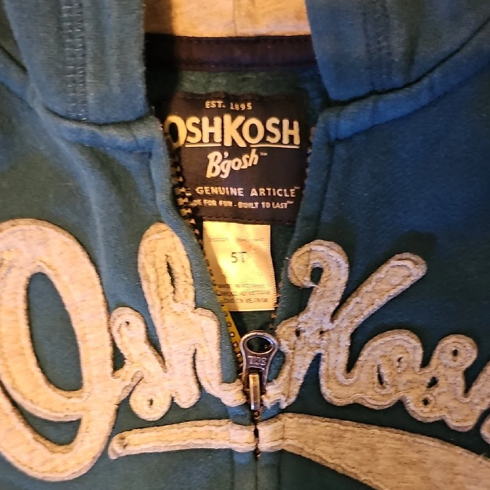 OshKosh B'gosh Teal Blue Zip-Up Hoodie Toddler 5t Boy Girl Jacket Outerwear
